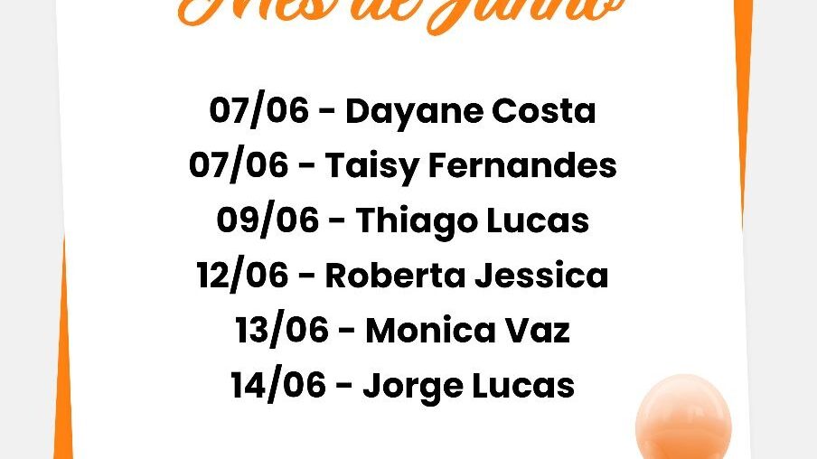 Aniversariantes do Mês de Junho
